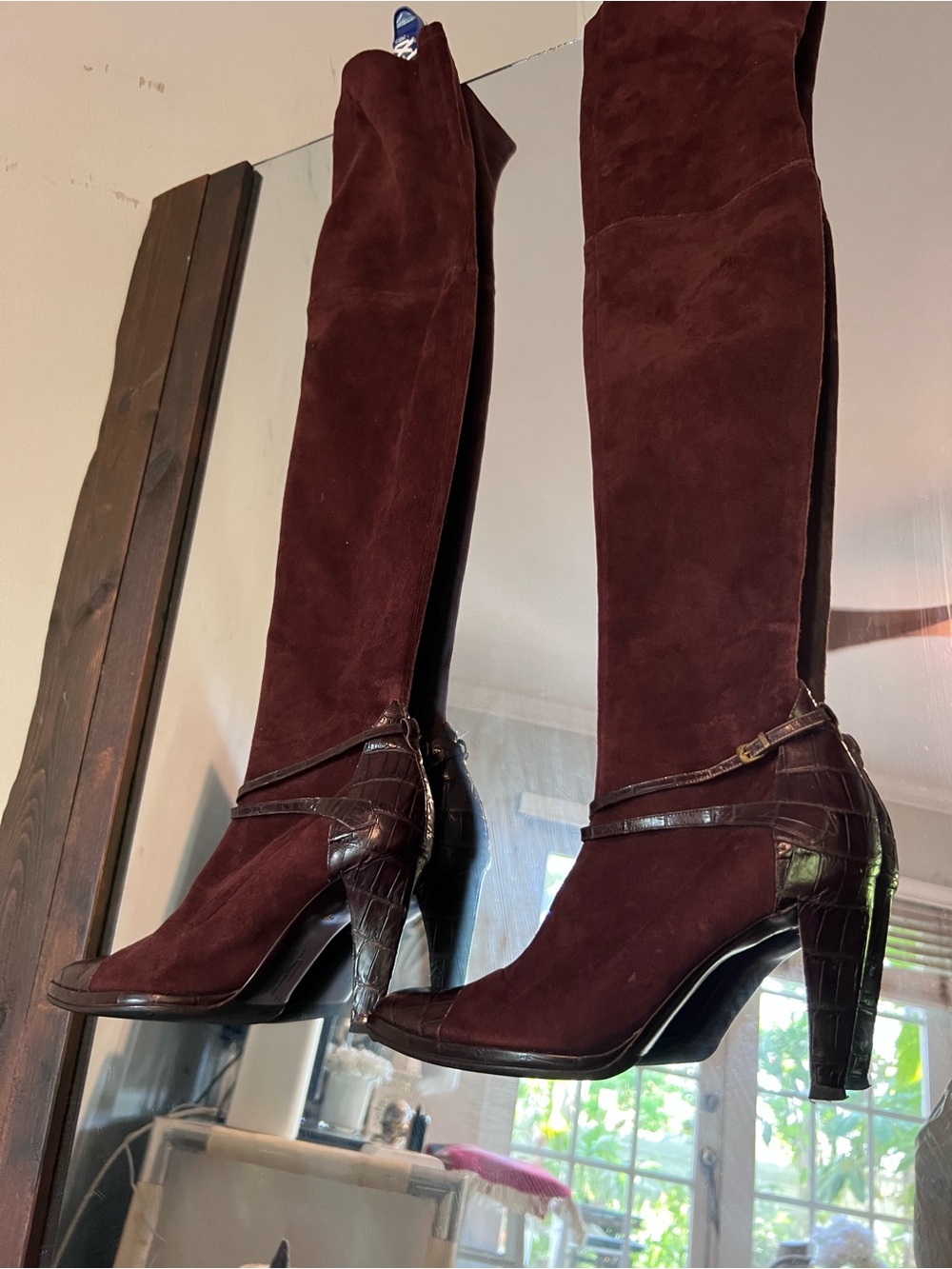 Salvatore Ferragamo Brown Suede Over-the-Knee Pull-On Heeled Boots 8